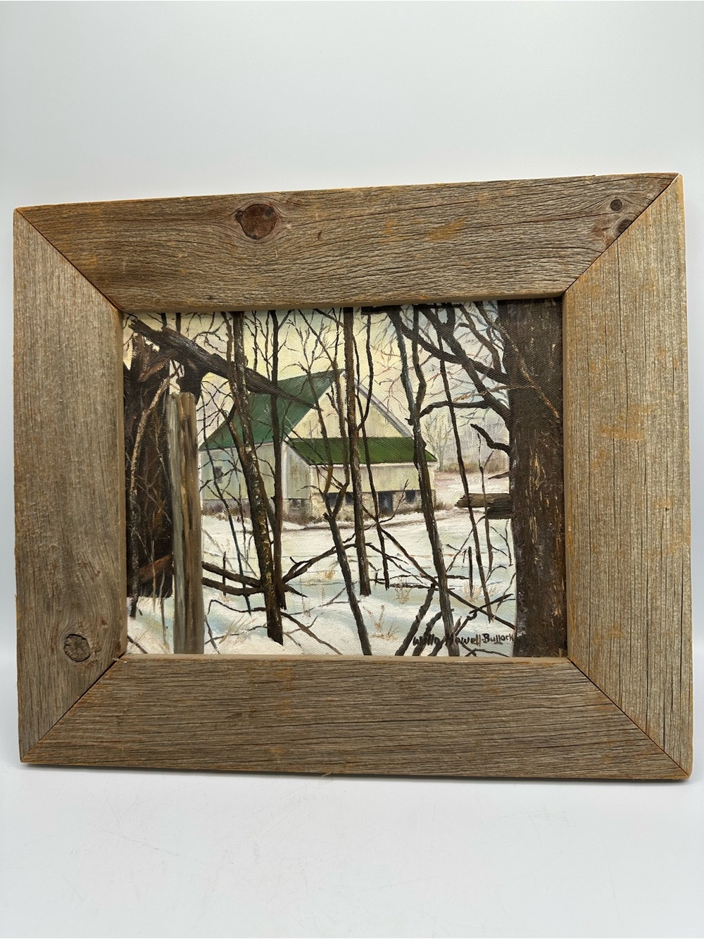 Signed Painting Snowy Barn Landscape Nature Scene Barn Wood Frame Farmhouse